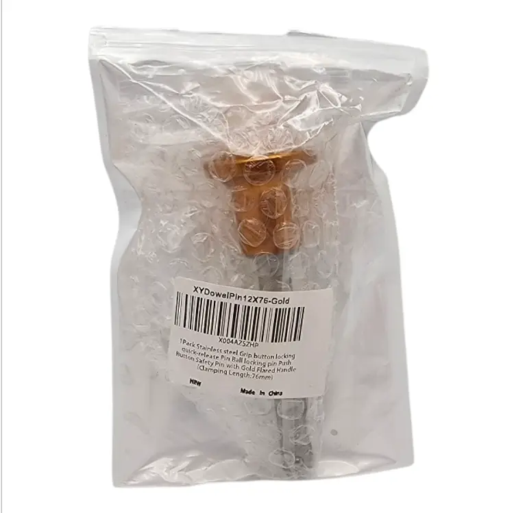 12mm x 76mm Ball Lock Quick Release Pin Stainless Steel Push Button Gold Handle