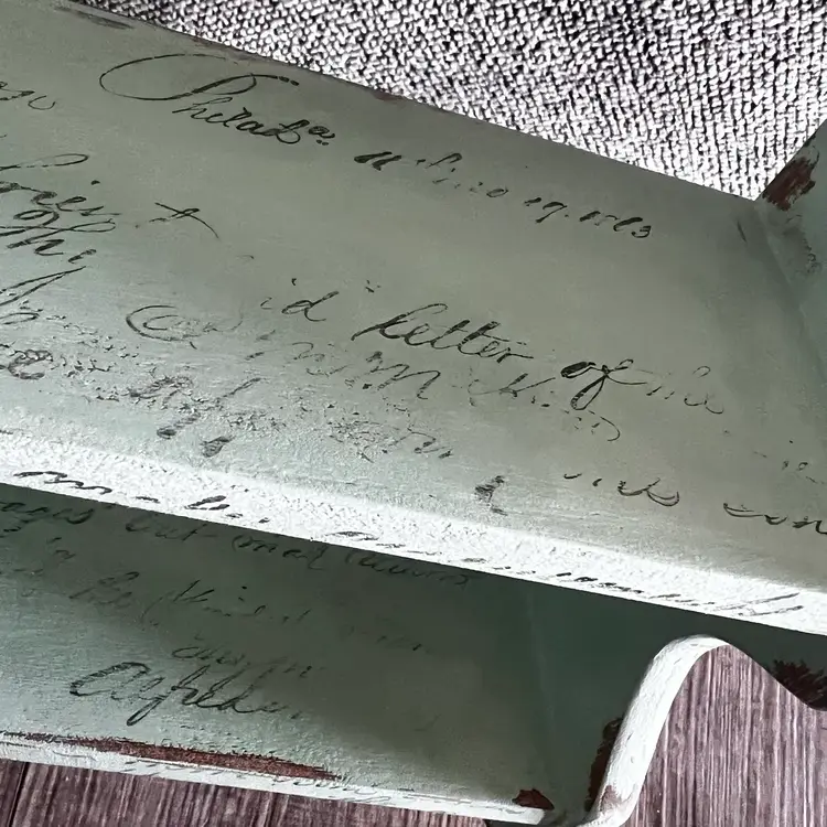 Hand painted Vintage Shelf Distressed Upcycled Mint Farmhouse Cottagecore Stamped  Made By Me Drnksuzy OOAK Original