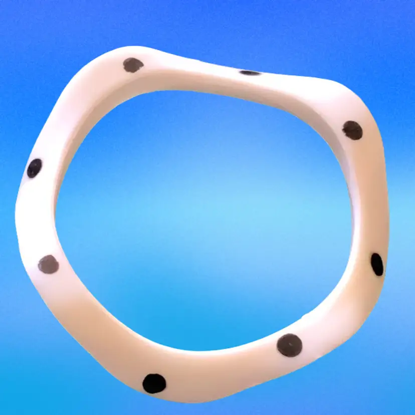 Vintage Acrylic Bracelet Bangle With A Glossy Hand painted Black Polka Dots On White  Design