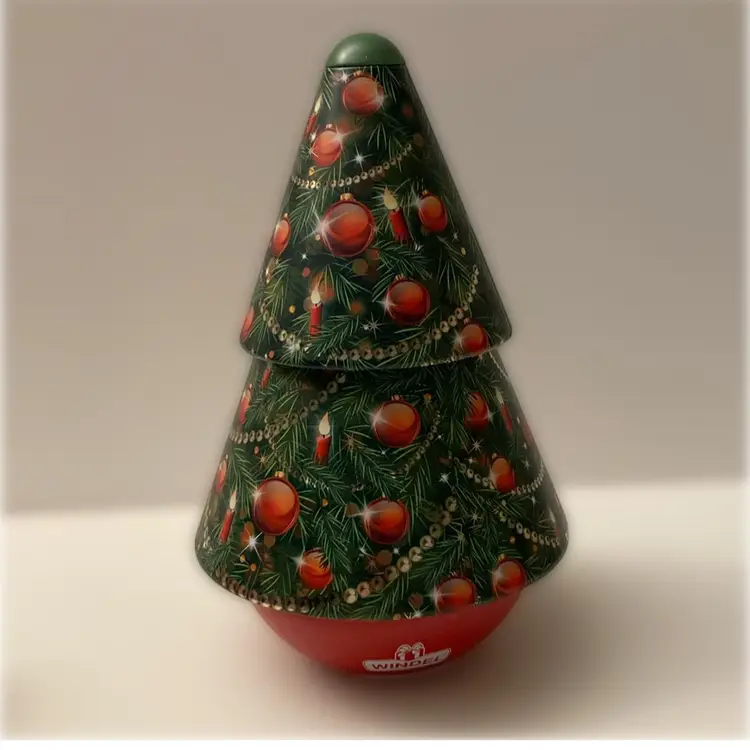 Windel Musical Christmas Tree Tin Container - Rotates And Opens To Hold A Gift