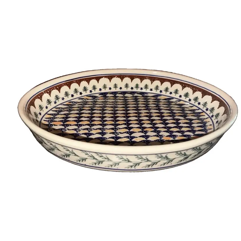Boleslawiec Polish Pottery Evergreen Tree Winter Oval Baking Dish 14x2.25x9.5