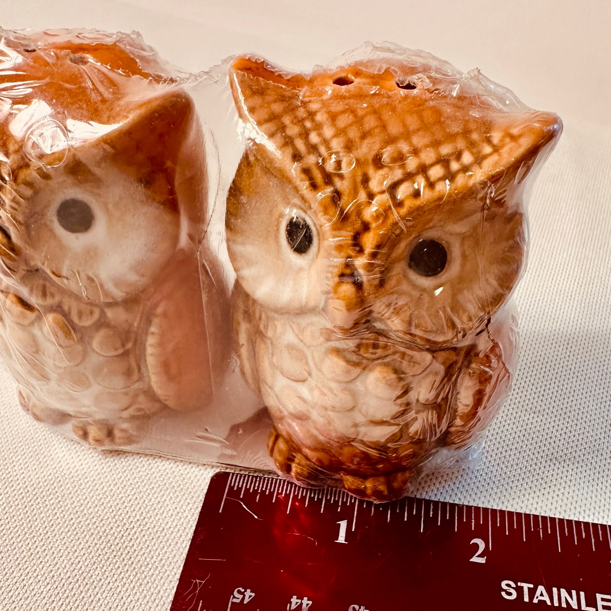 Retro Vintage Grandmacore Glazed Midwood Ceramic Owls Salt And