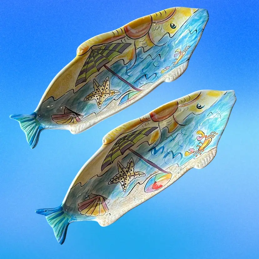 AMBIANCE COLLECTION ~ Life's A Beach (2) fish Shaped Appetizer Bowls