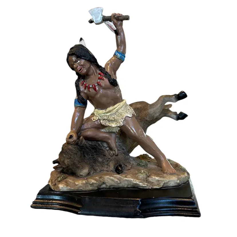Native American Indian Buffalo Hunter Resin Figurine