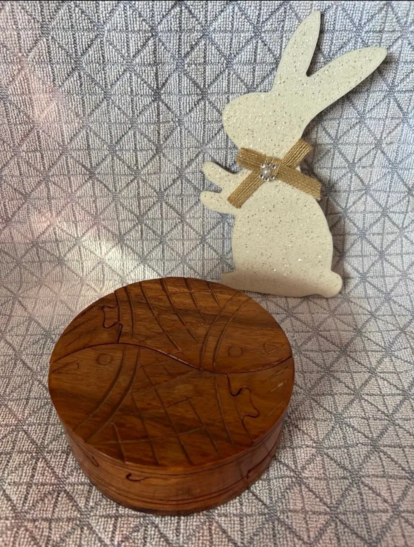 7 Piece Hand Carved Wooden Hidden Compartment Puzzle Box