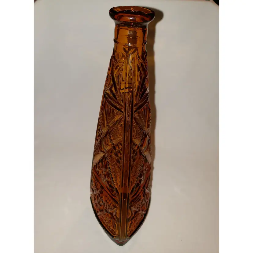 Vintage Empoli Tiki Pattern Genie Decanter Bottle Dark Amber "No Stopper"