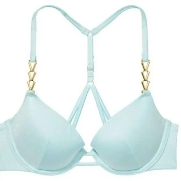 38D- Victoria's Secret chain strap shimmer push up bikini top Sea Foam 👙
 NWT