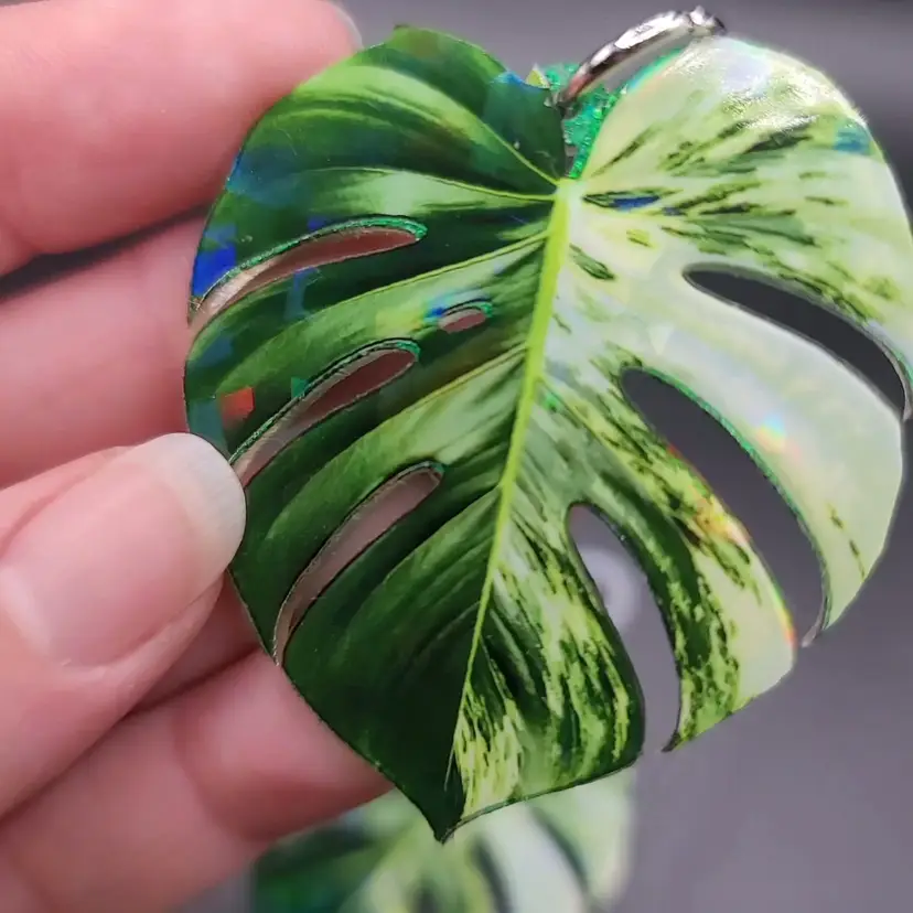 Holographic Variegated Monstera Leaf Straw Charm