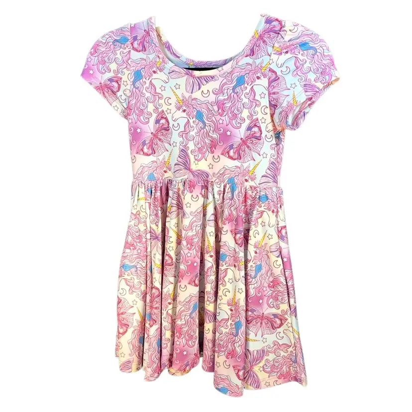 Charlie’s Project Twirl Dress Unicorns Butterflies Pink Pockets Size 2T New