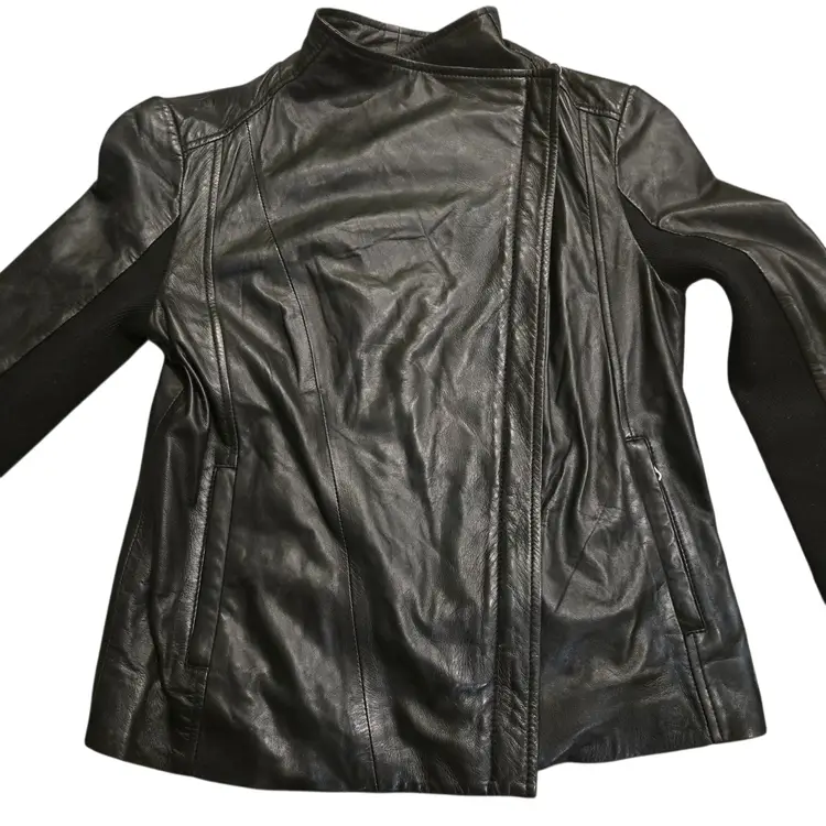Trouvé Black Asymmetrical Zip Women's Moto Authentic Leather Jacket Size S Biker