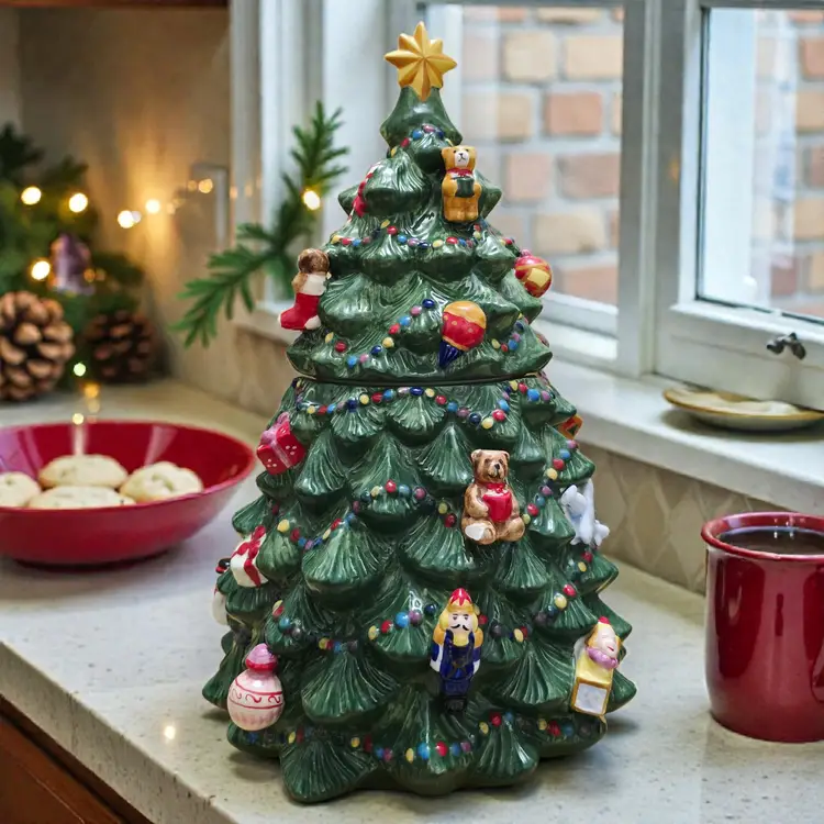 Vtg Christopher Radko Traditions Christmas Tree With Ornaments Cookie Jar 13"