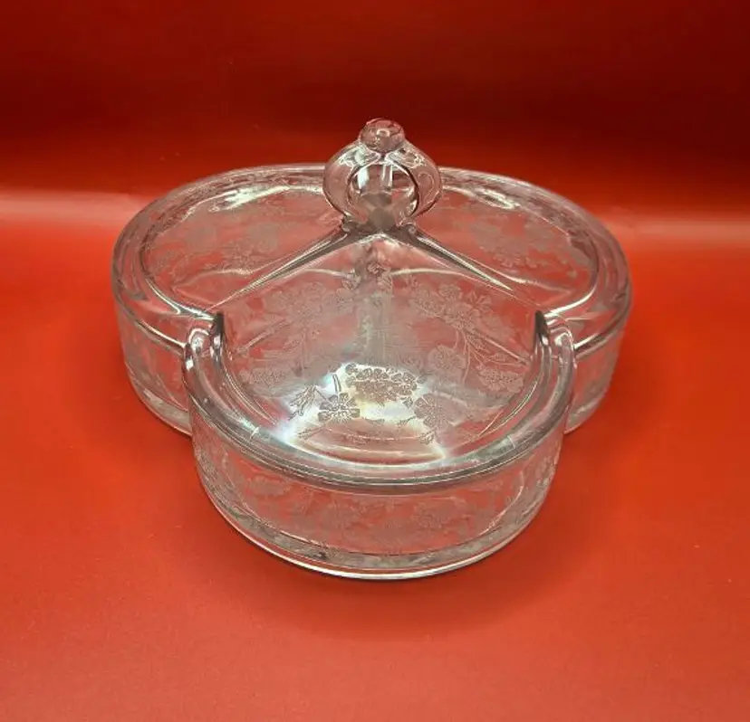 Duncan & Miller " First Love " Series Triple Compartment Covered Candy Dish