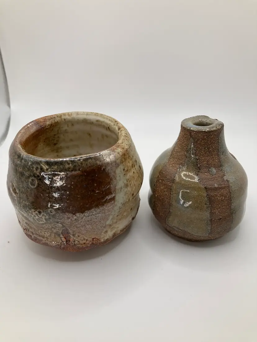 32- Pottery Pair! Handmade Bud Vase and Coin Cup