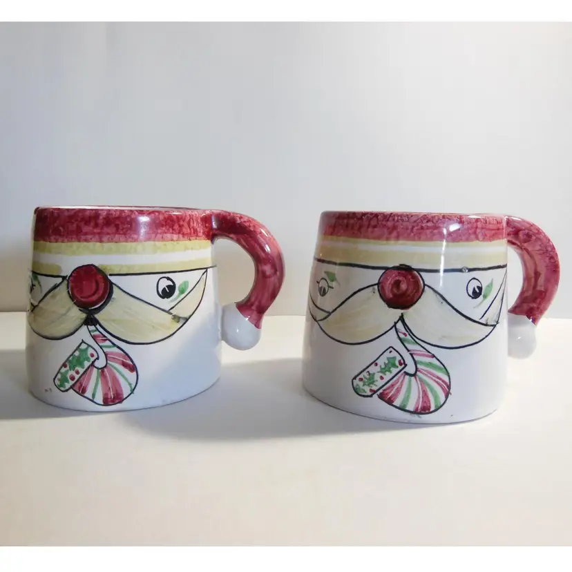 Vintage Italian Pottery Hand-Painted, Whimsical Santa Mugs! Made in Italy.