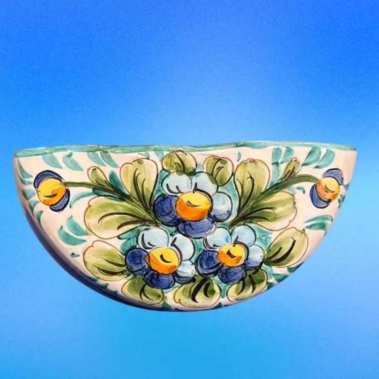 Vintage Redware Pottery Handpainted Italian Wall Pocket