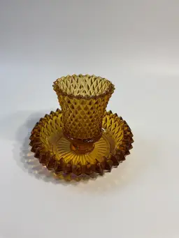 Indiana Glass 2 Pc Diamond Point Amber Candle Holder