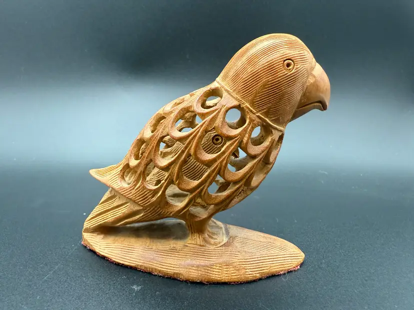 Wood Carving of a Bird in a Bird Jali  - Made in India