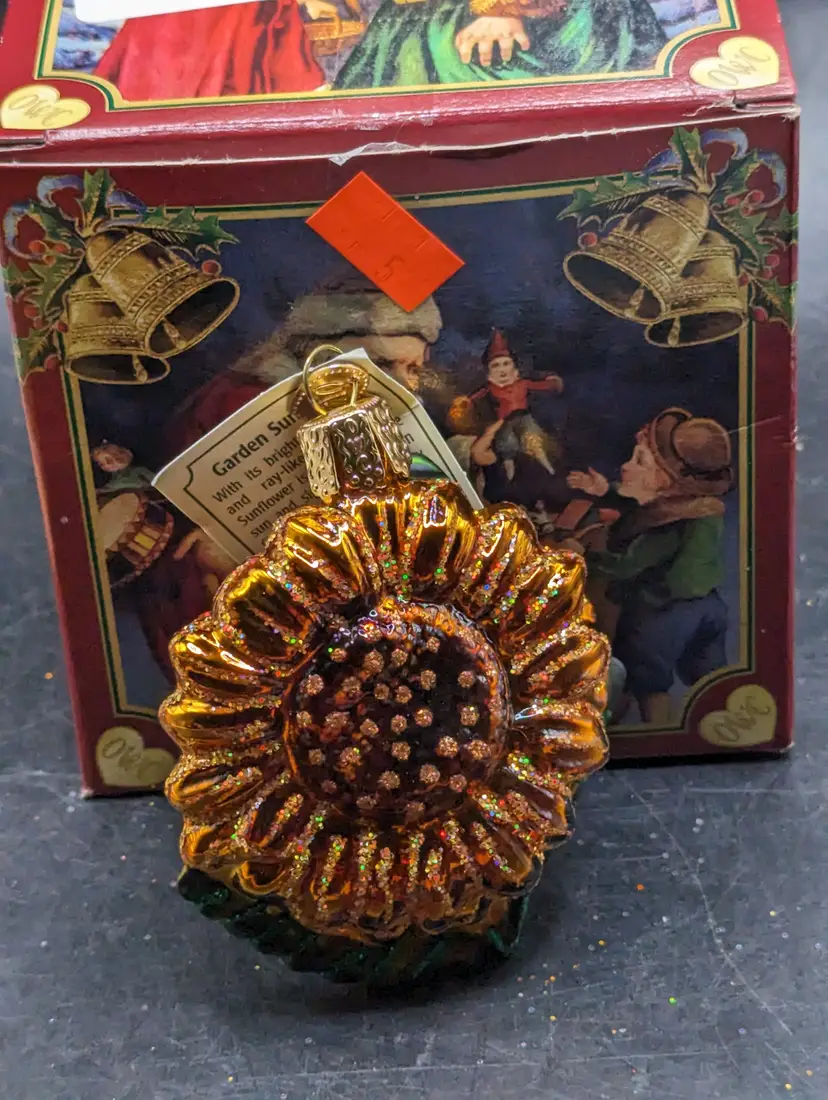 Old World Christmas Sunflower With Ladybug Garden Glass Blown Ornament NWT