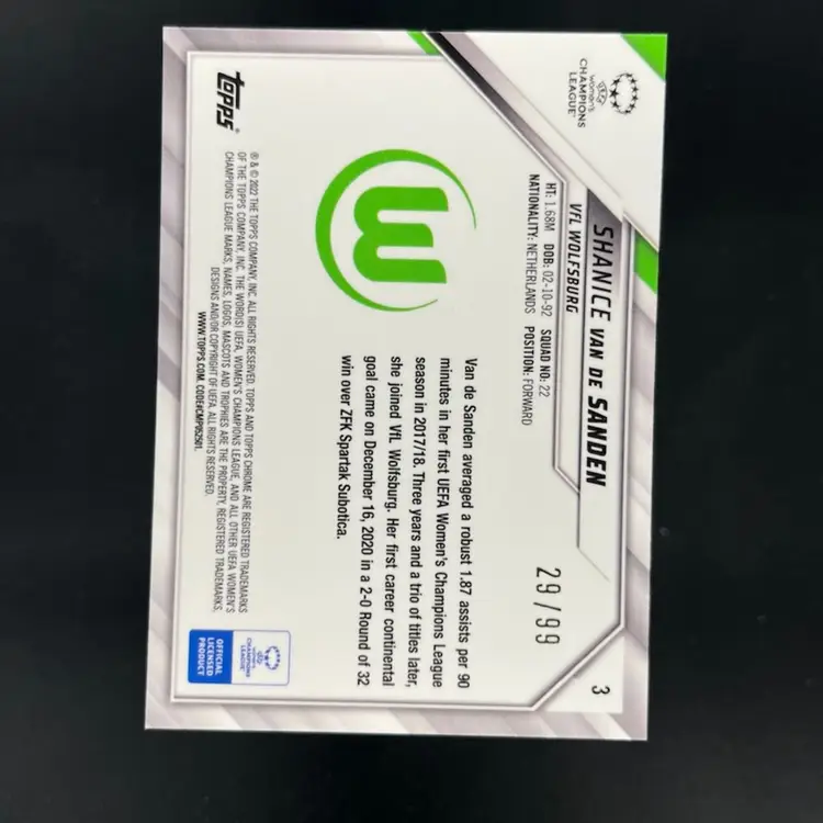 Shanice Van De Sanden 2021/22 Topps Chrome UWCL Neon Green /99 Soccer Card