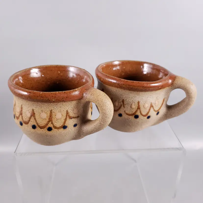 Hand Thrown TONALA Mexican Folk Art Style COFFEE TEA CUP SET