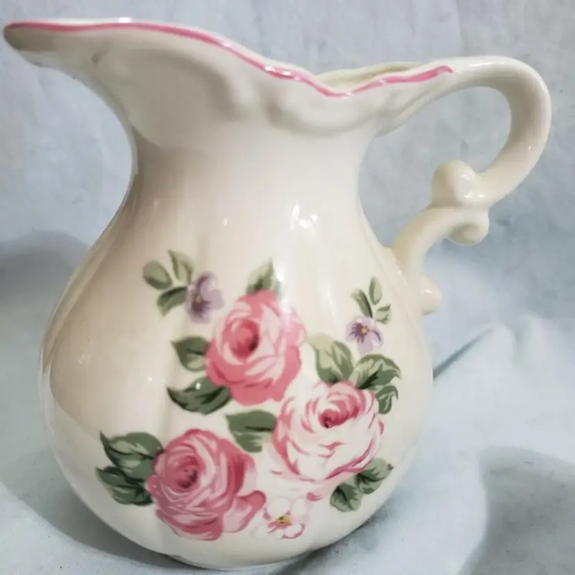 Vintage Creamer Pitcher Rose Takahashi San Francisco Japan 5" Tall cottage core