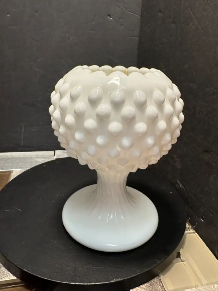 FENTON HOBNAIL WHITE MILK GLASS Pedestal