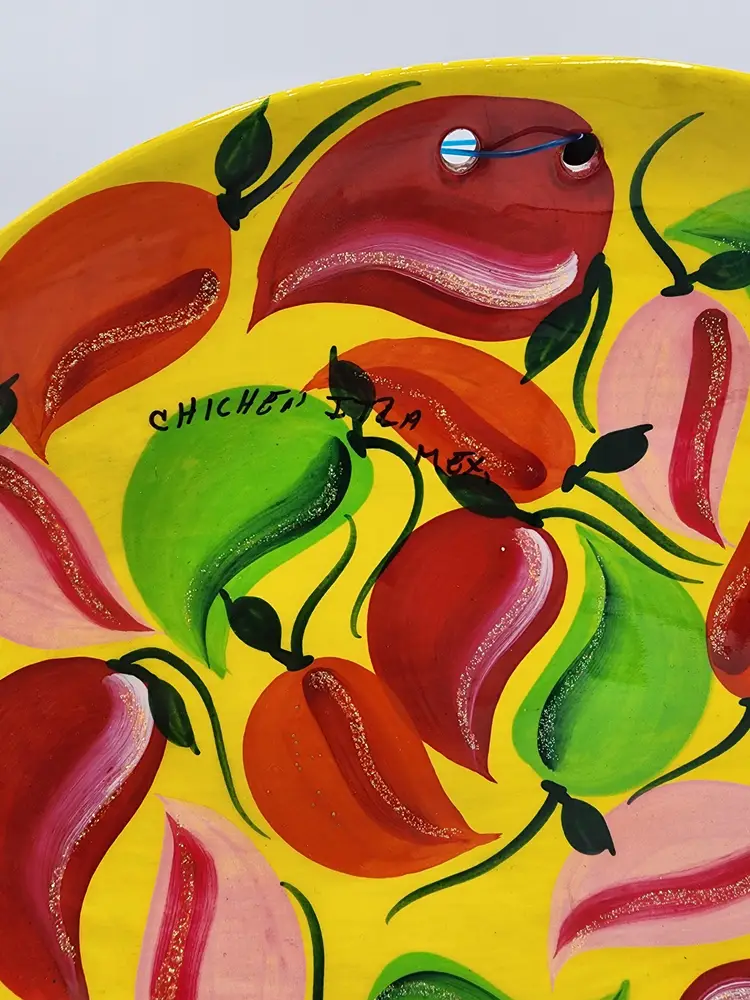 Handmade Mexico Signed Bright Colorful Peppers Redware Fish Wall Hanging NWOT