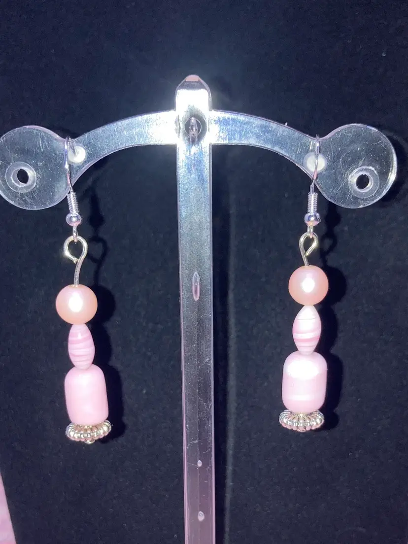 Pink Swirl Glass Earrings 2 1/4” Drop! 925 Stamped  Fish Hooks.  Made By Me! Handmade!