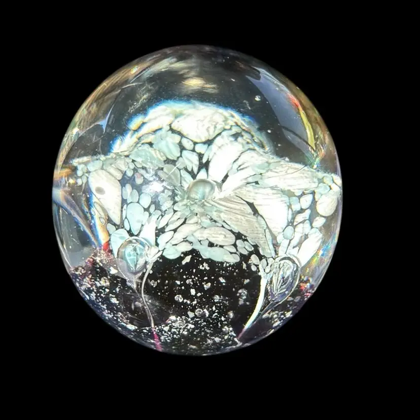 Baby Blue And White Flower On A Purple And Silver Field With Controlled Teardrop Bubbles