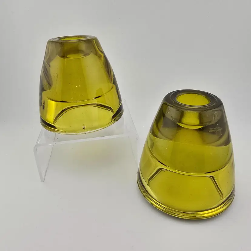 Vintage Greenish Glowing Glass Taper/Votive Candle Holders.