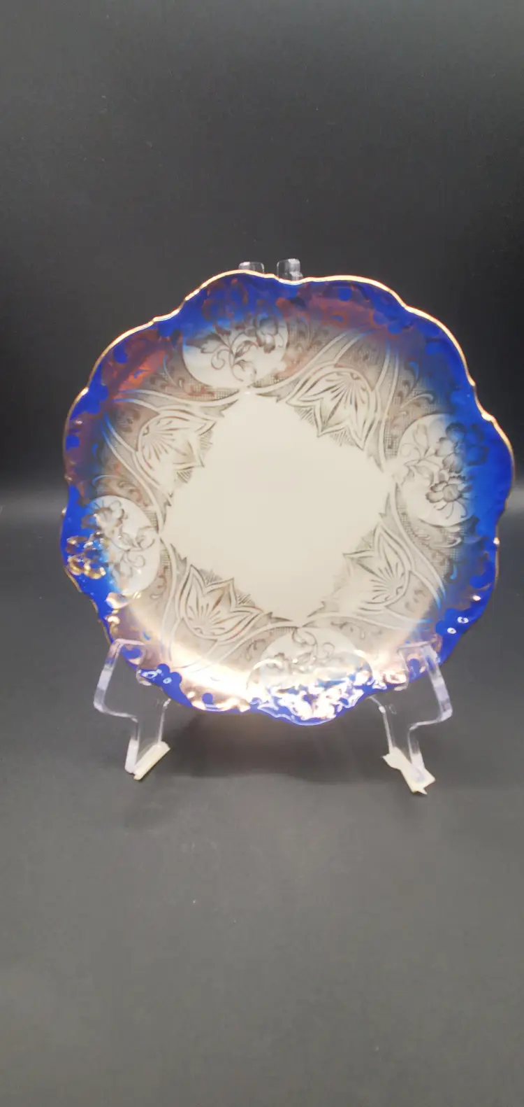 Bavaria Floral Blue Golden Ceramic Plate 7-1/2" Germany