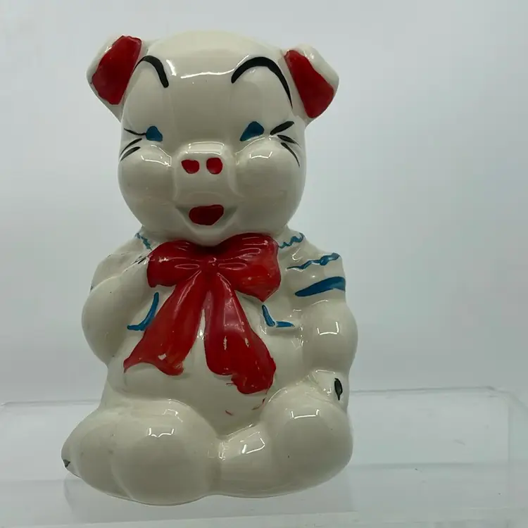 Vintage Ceramic Chalkware Kitsch Piggy Bank