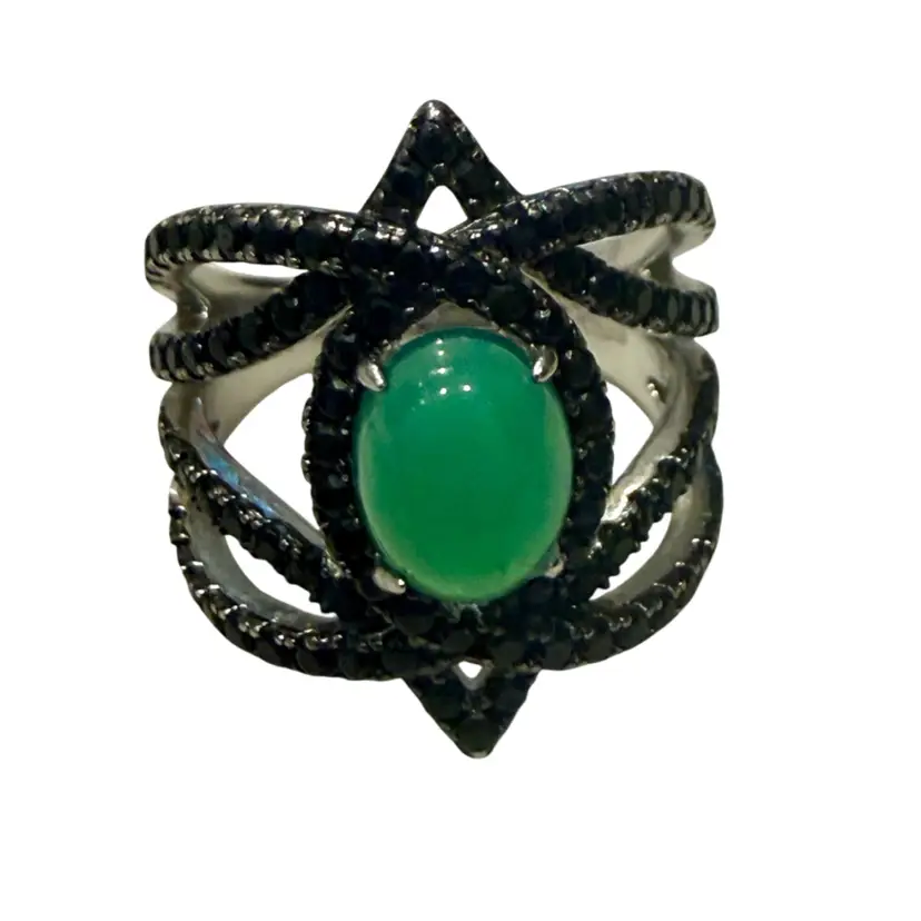 JTV Paraiba Green Color Opal Black Spinel Sterling Silver 2.32 ctw Ring Size 7