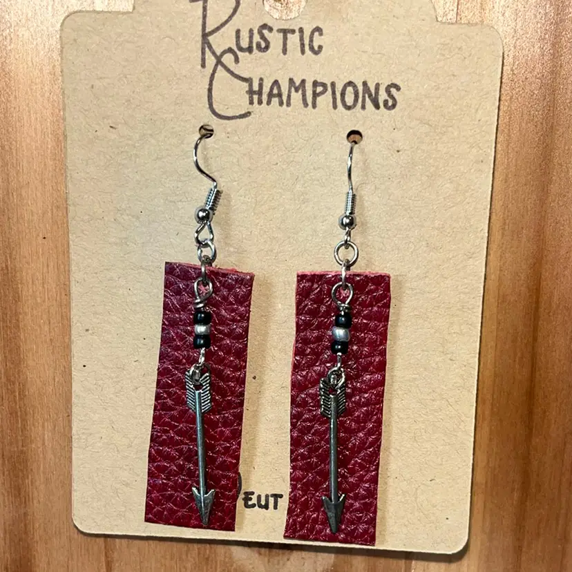 Red Leather With Silver And Black Seed Beads & Silver Arrows