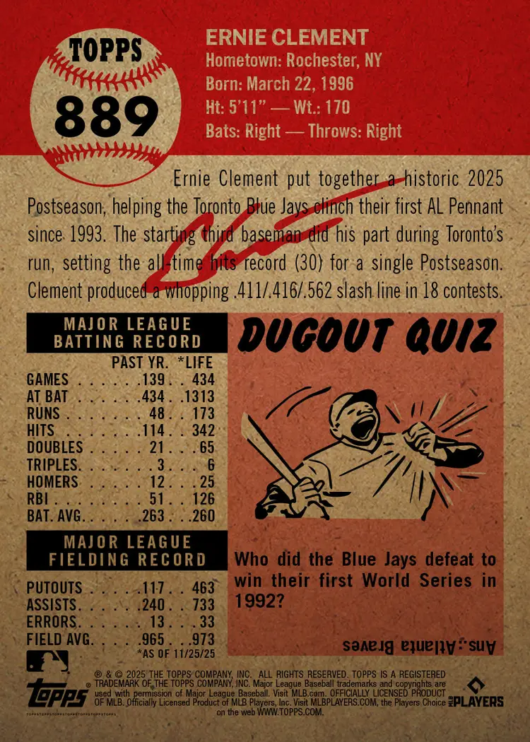 Ernie Clement - 2025 MLB Living Set® - Card 889 - PR: TBD