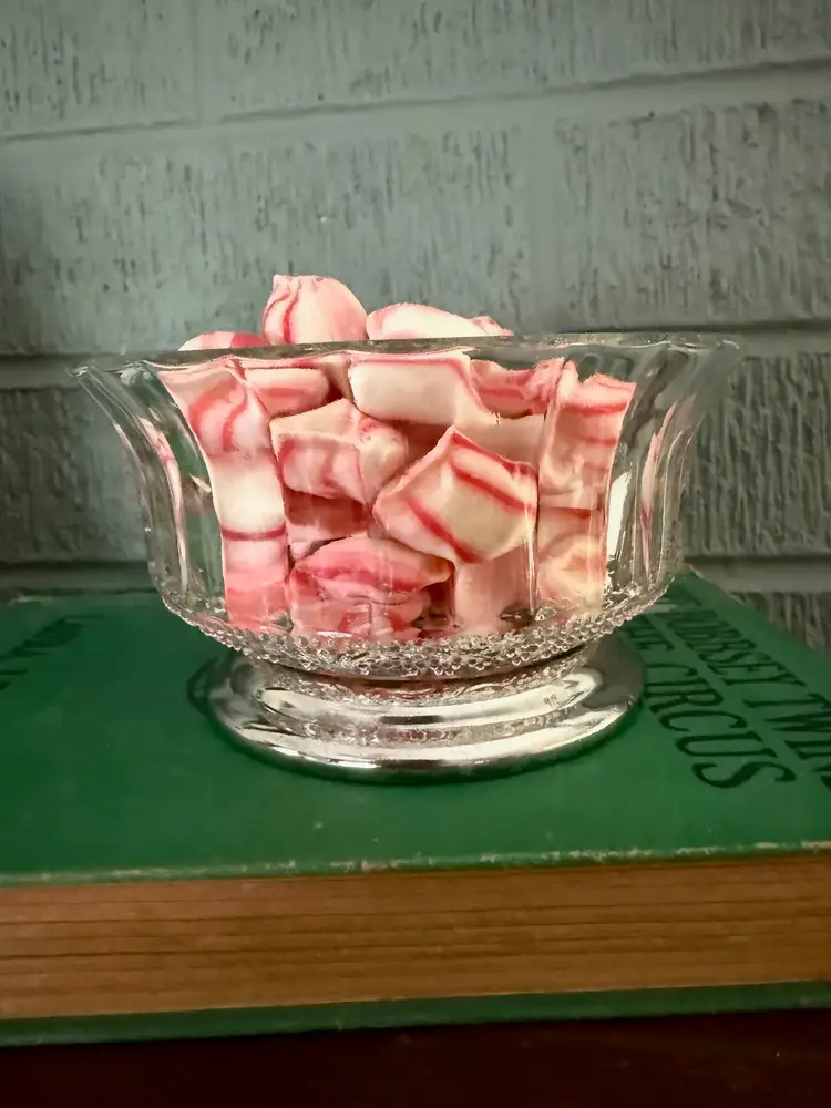 Vintage Pressed Glass Candy / Nut Dish with Silver-Plated Base – 4.5” Wide, 2.5” Tall – Mid-Century Decorative Bowl – Free Shipping