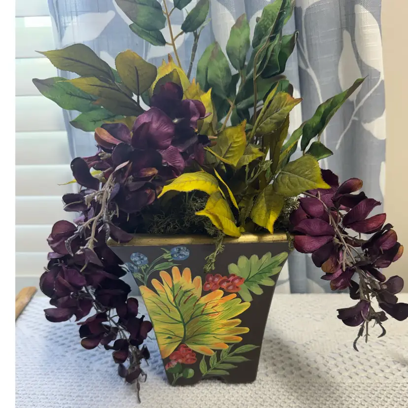 Ceramic Floral Square Planter And Floral Arrangement