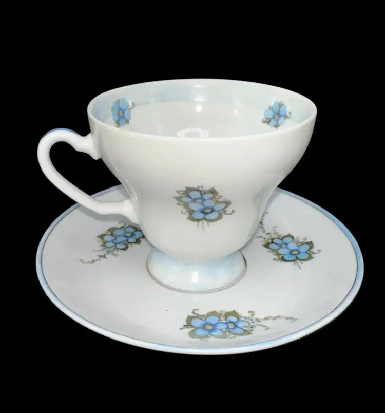 Blue Butterfly Tea Cup & Saucer Hand Painted Signed Annette Scroggs Gold Trim