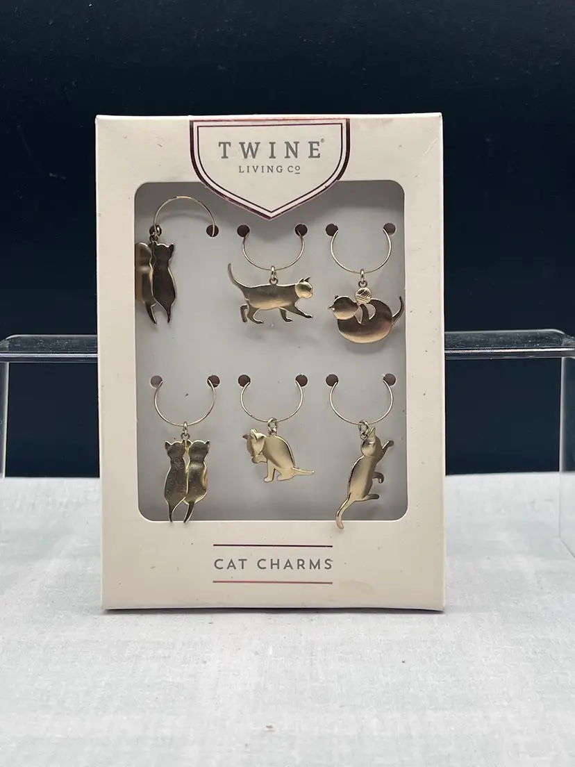 Twine Living Co. Cat Wine Charm Set of 6 in Goldtone - NOS