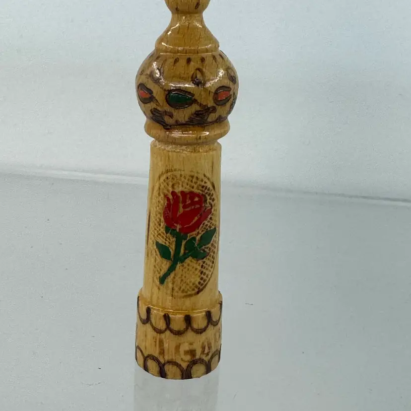 Vintage pyrography and hand painted wood perfume case Bulgaria