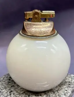 Vintage Alabaster Made In Italy Round Lighter White Brass Top Paperweight Shelf