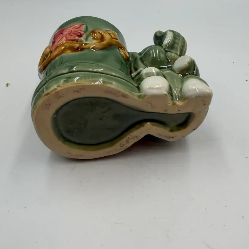 Vintage Majolica Lucky Elephant Green Ceramic Bamboo Planter Vase