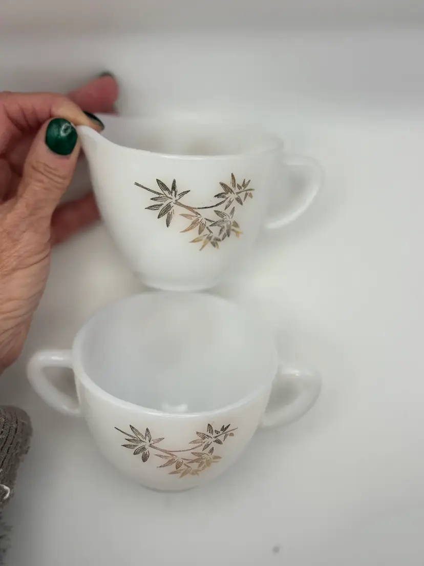 Federal Glass Golden Glory Creamer And Open Sugar Bowl 3”