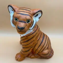 Vintage 14" Hand Painted Ceramic Tiger Decor
