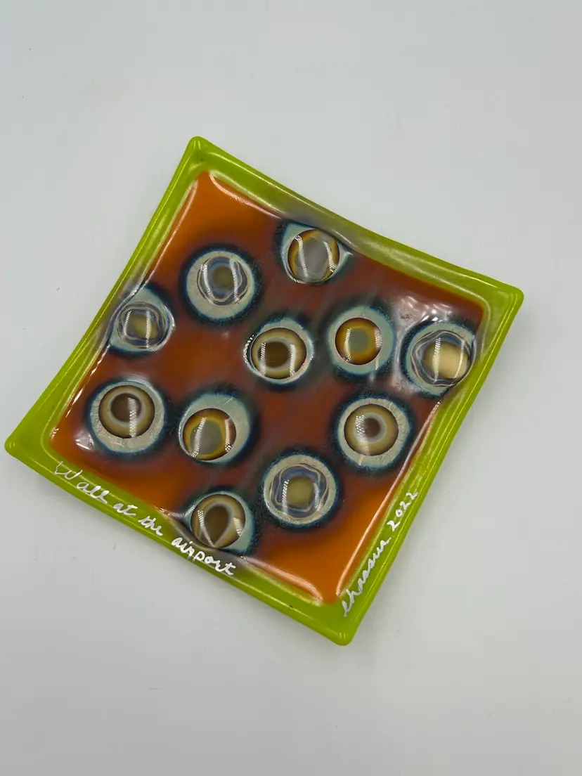 Art Glass Signed Cats Eye Trinket Dish Was Displayed In FL Airport