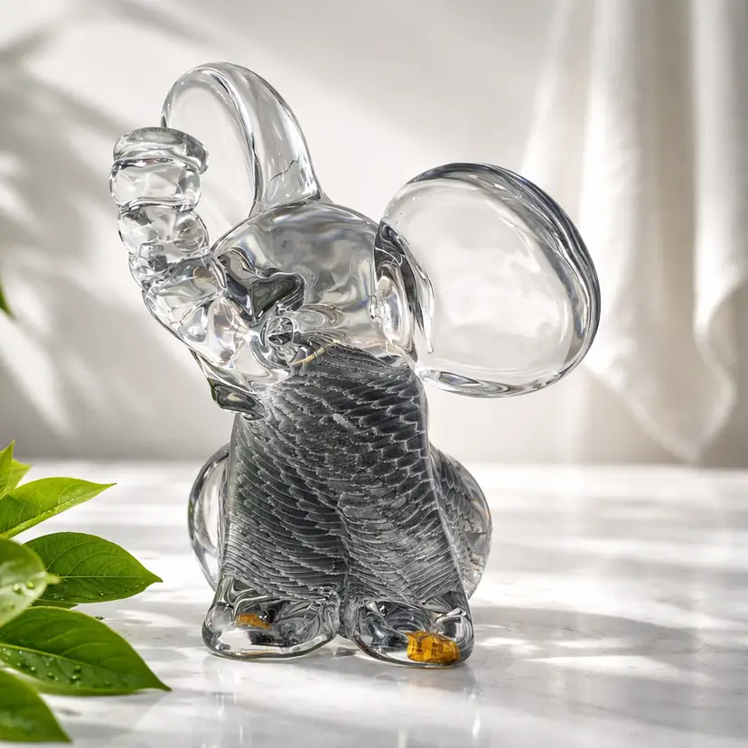 Marcolin Crystal Elephant Handmade in Sweden Signed by Artist 5.25"