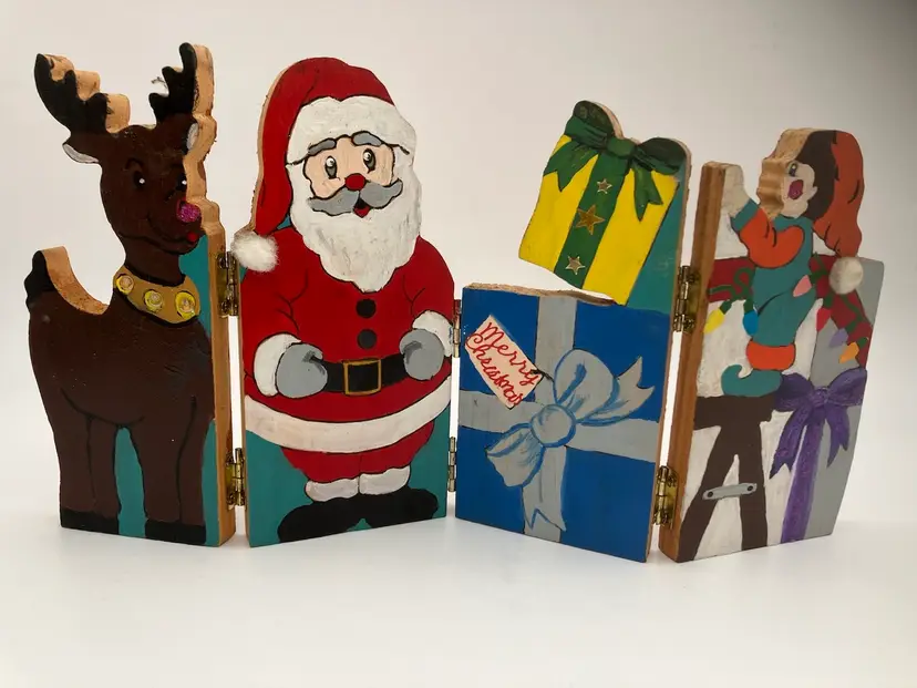 BIN - Wooden Vintage Handmade Folding Santa Reindeer Elf Gifts Holiday Christmas Decor