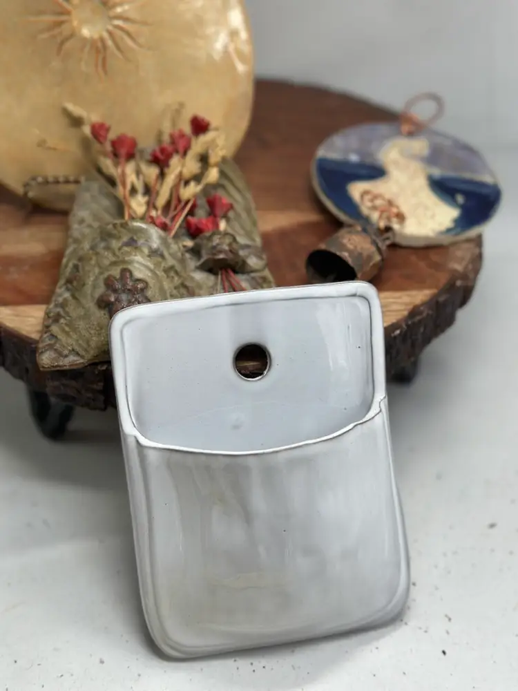 SALE Pottery Curated Grab Bag / Box Wall Pockets & Wind Chime Bell Peacock