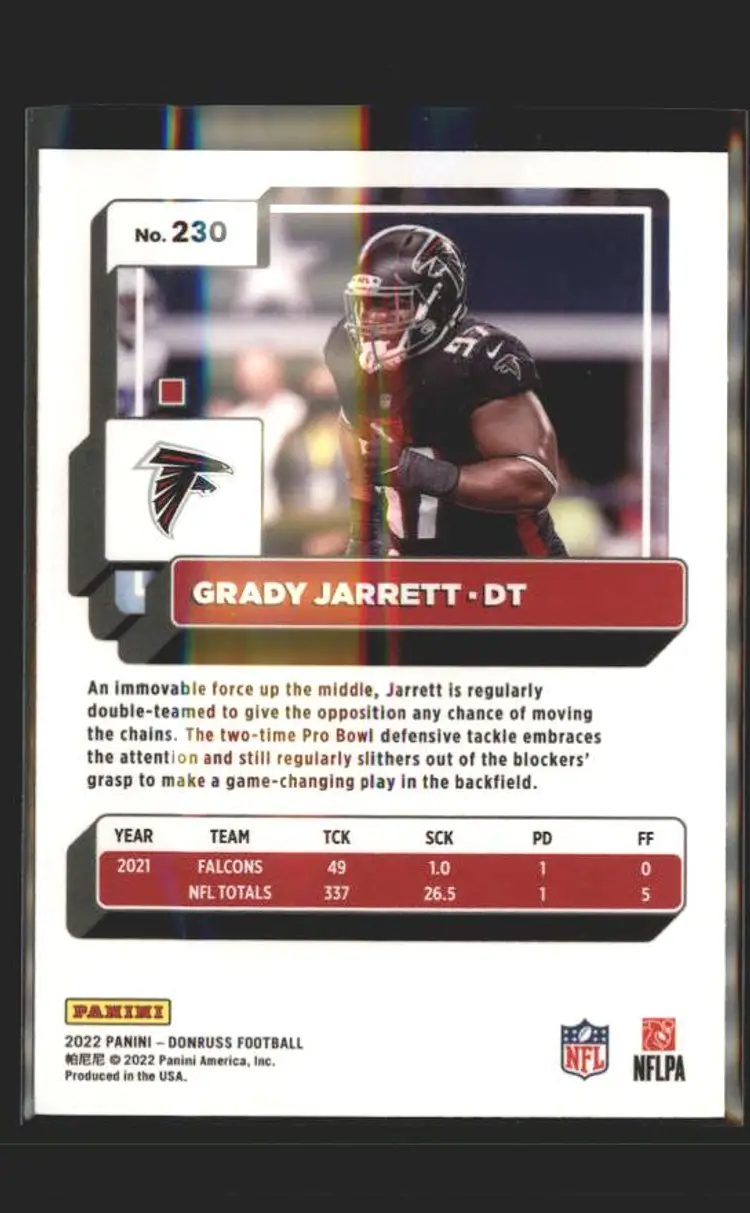 2022 Donruss #230 Grady Jarrett Blue Press Proof - (139) - Atlanta Falcons
