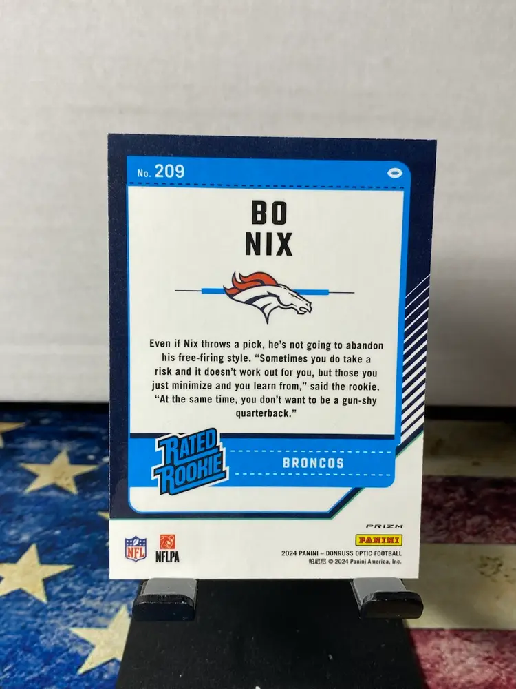 2024 Donruss Optic - Bo Nix RC #209 - Rated Rookie Green Laser Prizm